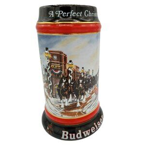 1992 Budweiser Holiday Beer Stein Perfect Christmas Winter Clydesdale Horses